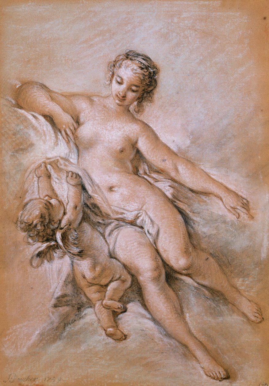 Vênus e Cupido (lápis e giz sobre papel) de François Boucher