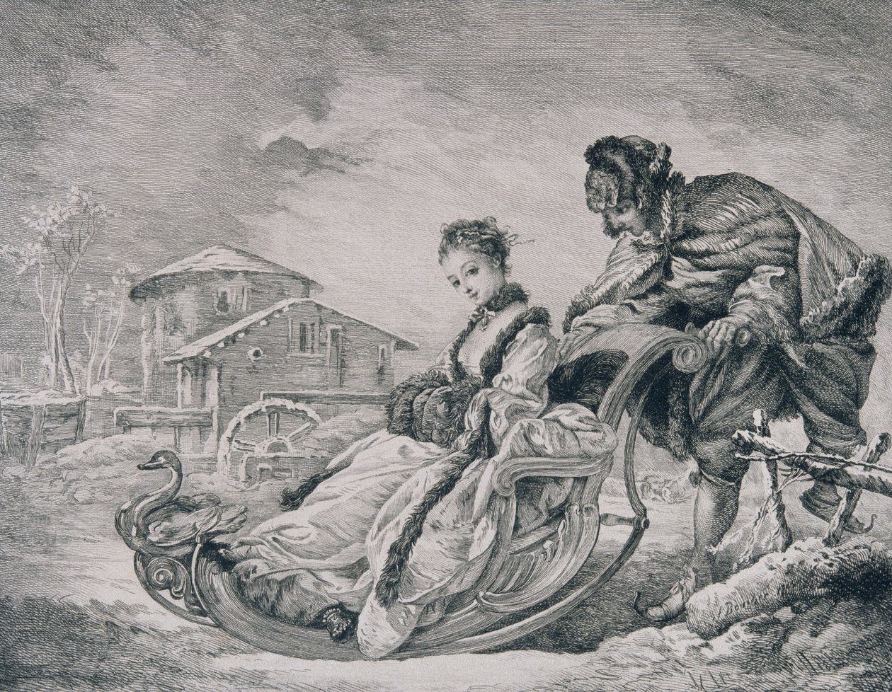Diversão de inverno, da &39;Gazette des Beaux-Arts&39;, gravada por E. Champollion de François Boucher