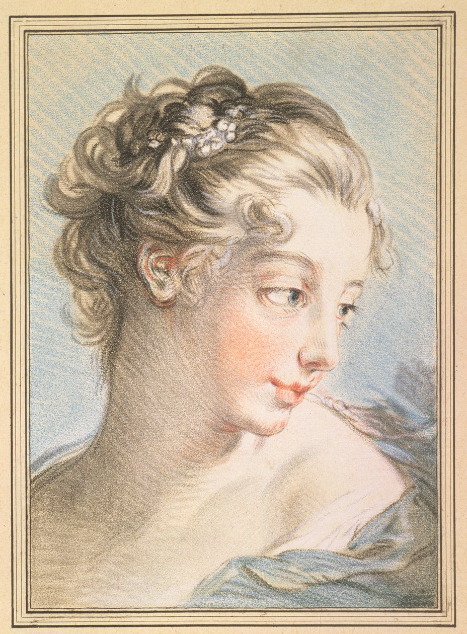 Jovem mulher, gravada por Louis Marin Bonnet (1743-93), 1767 (gravura a cores) de François Boucher