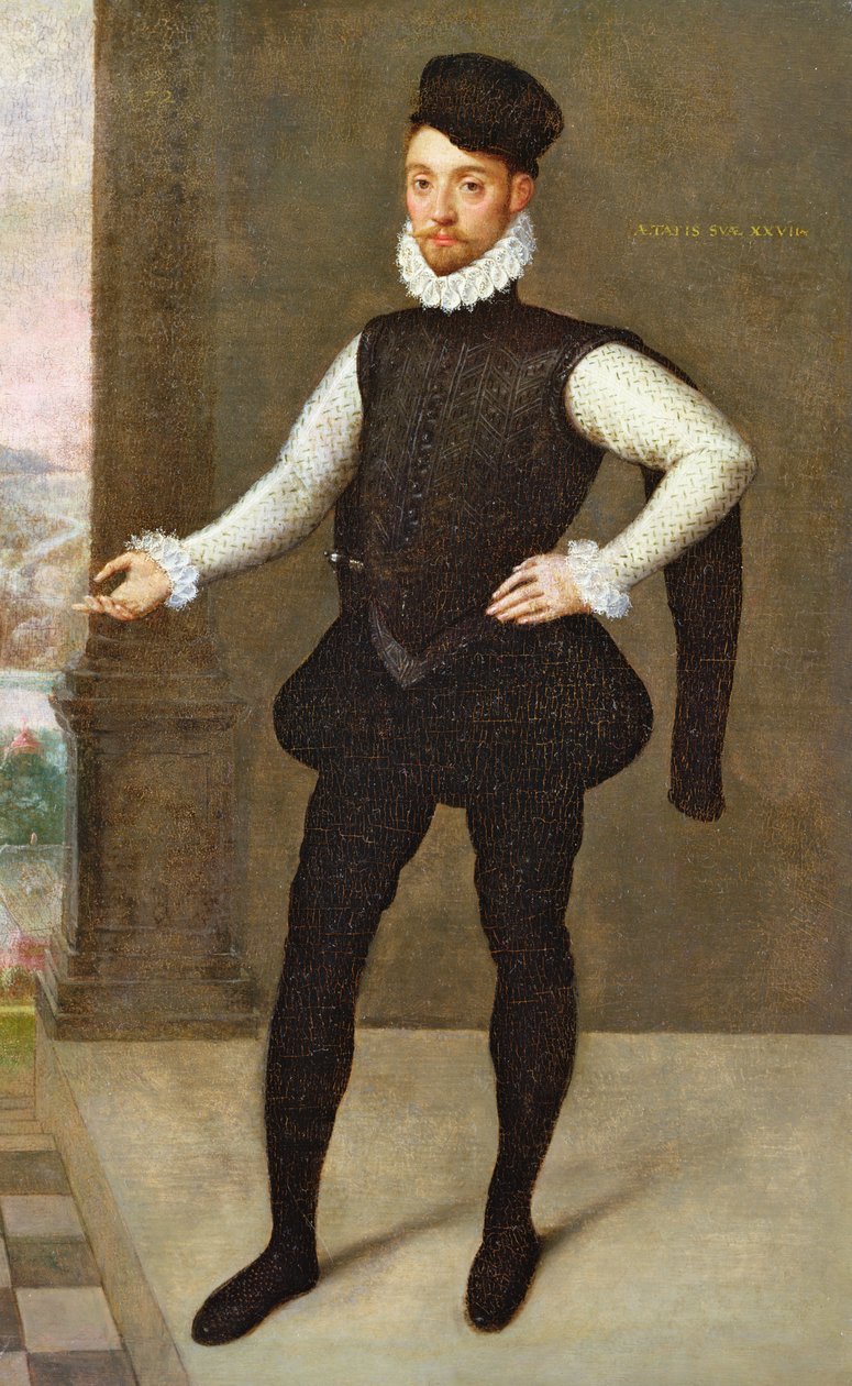 Retrato de comprimento total de um cavalheiro em um Doublet preto de François Clouet