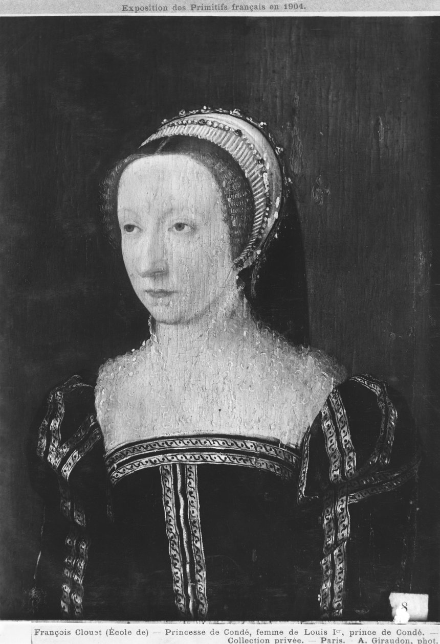 Retrato presume-se ser Françoise d&39;Orleans Rothelin, princesa de Conde, 1550 óleo no painel) de François Clouet