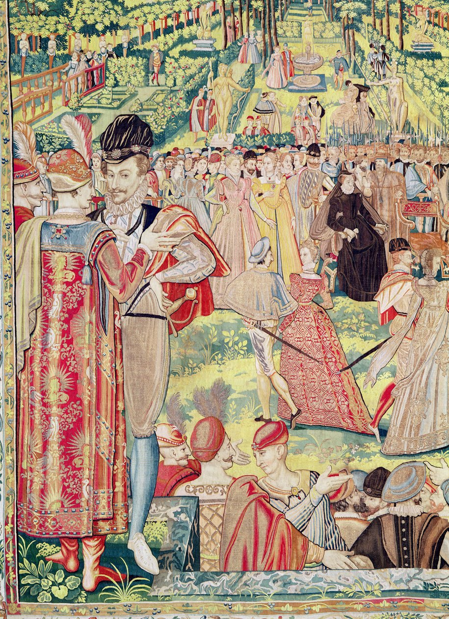 Corte Fête em Paris em 1573 para honrar os embaixadores poloneses na presença de Catarina de Médicis e Henrique III (tapeçaria) de François Quesnel