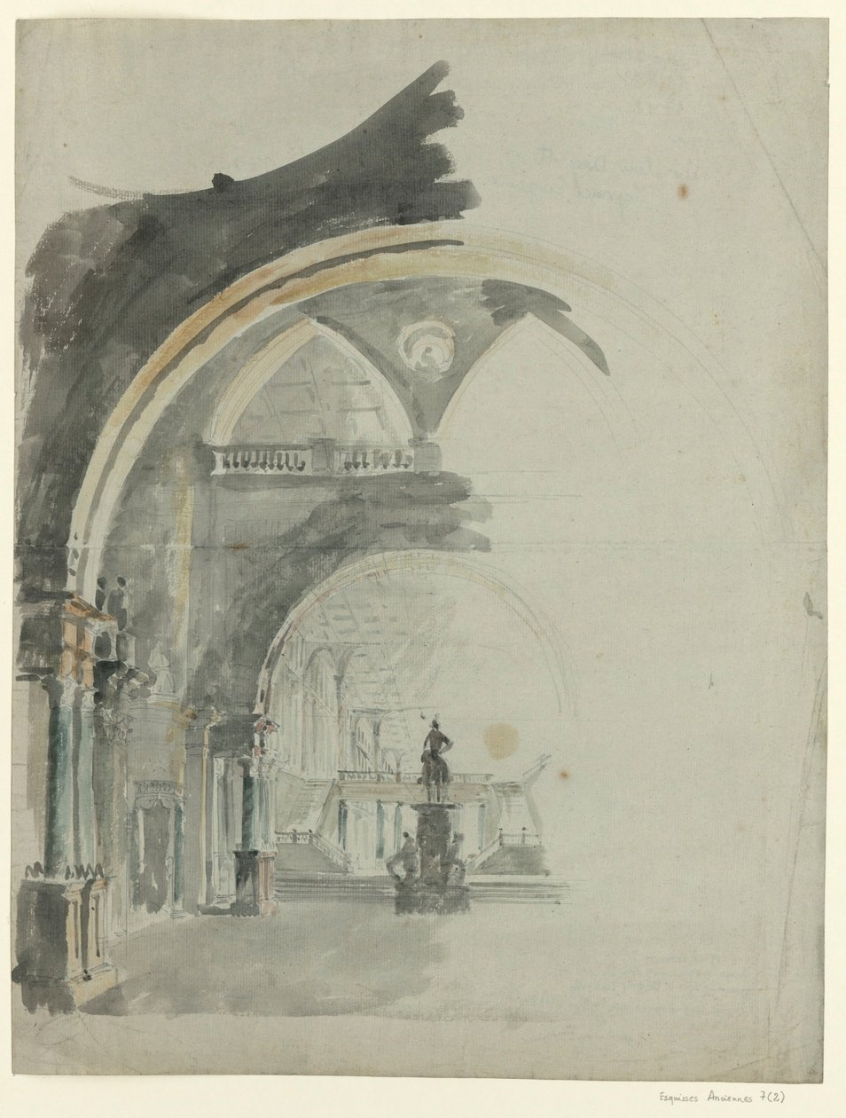 An Antic Gallery - Esboço para a decoração do segundo ato, ópera Lodoïska de Cherubini, pela primeira vez no Théâtre Feydeau em Paris em 18 de julho de 1791 de François Verly