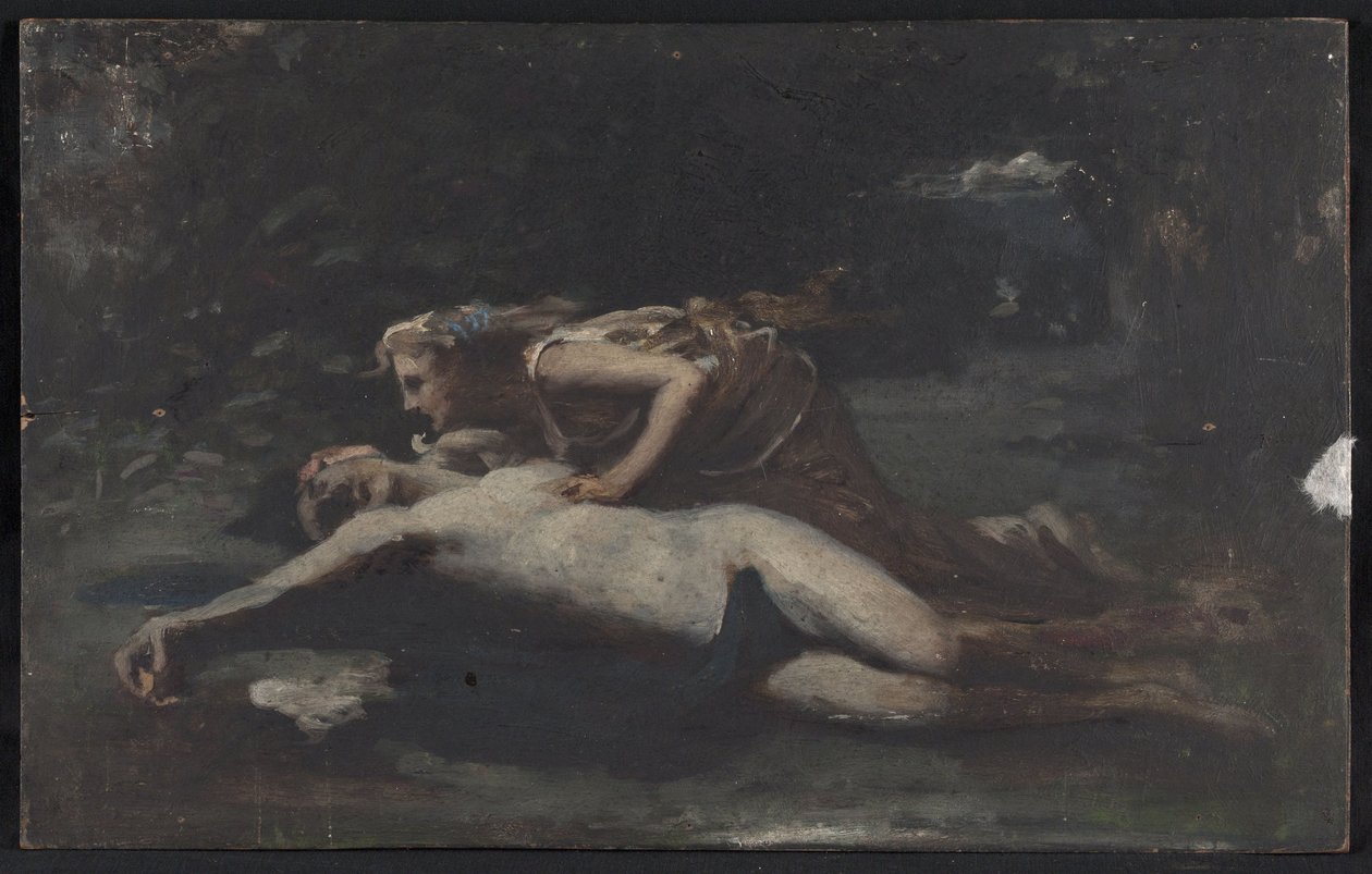 Pyramus and Thisbe, ca. 1875 (óleo sobre madeira) de François Alfred Delobbe