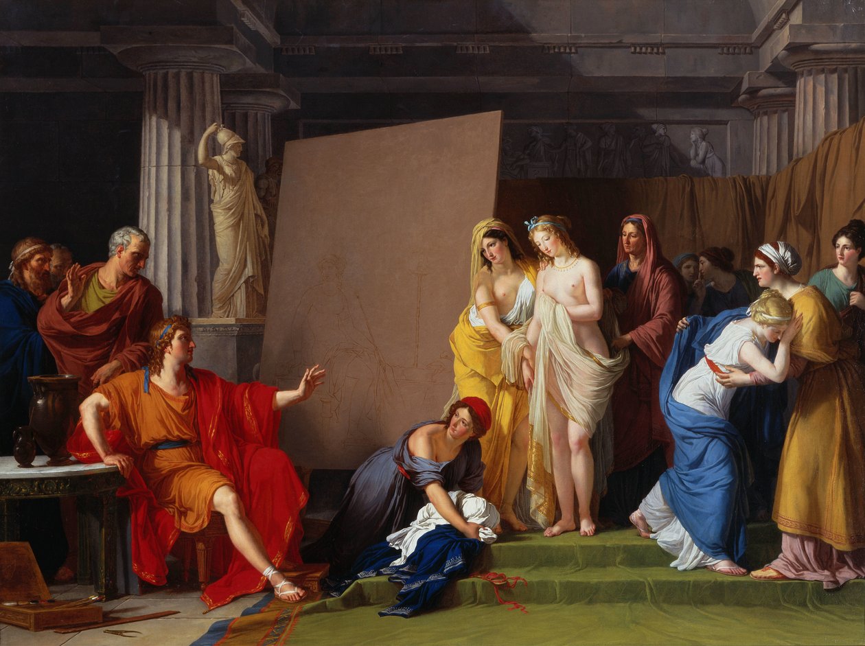 Zeuxis escolhendo seus modelos para a imagem de Helena entre as meninas de Crotona, c. 1790. de François André Vincent