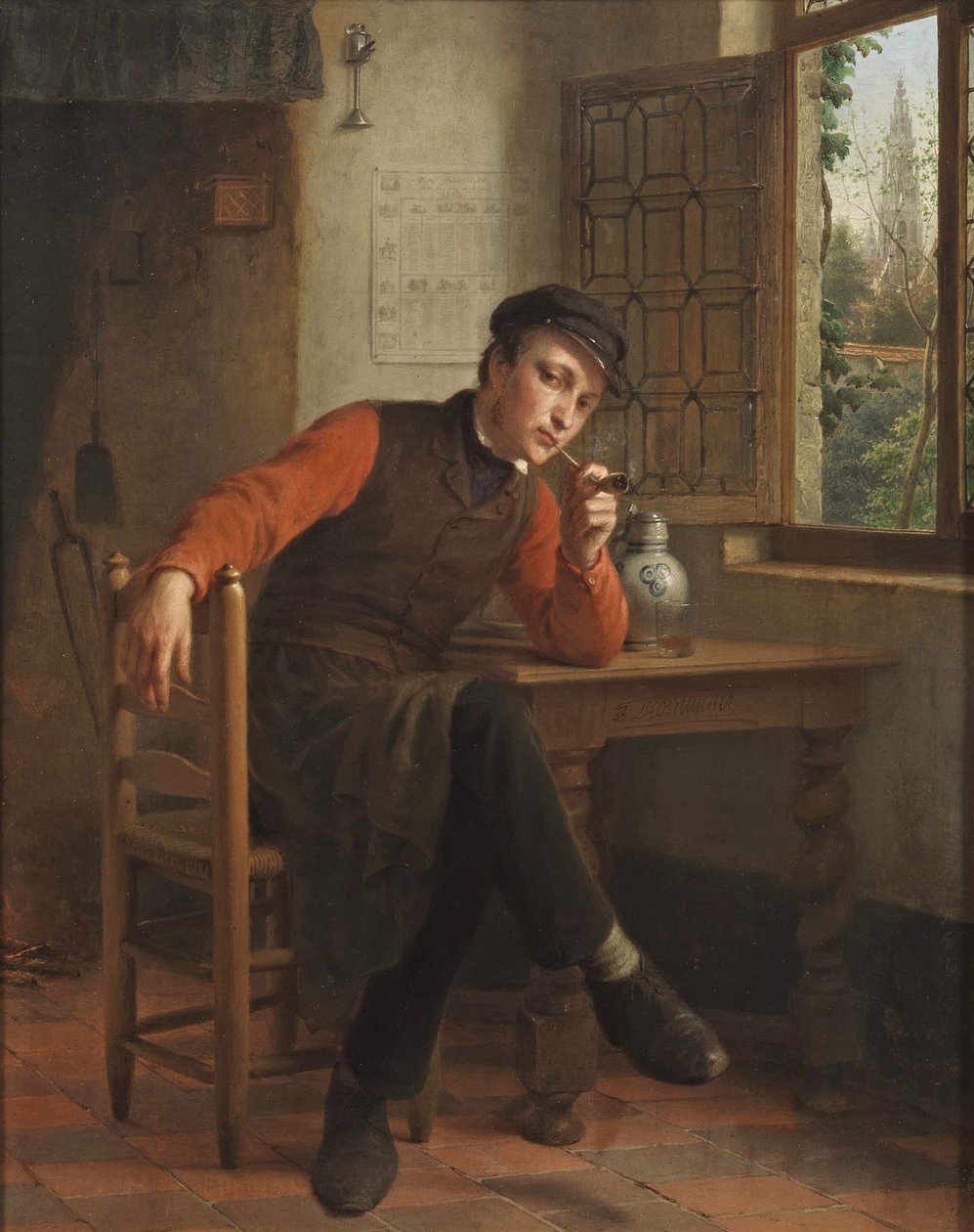 François Antoine De Bruycker - Jovem a fumar cachimbo no interior de um salão de François Antoine de Bruycker