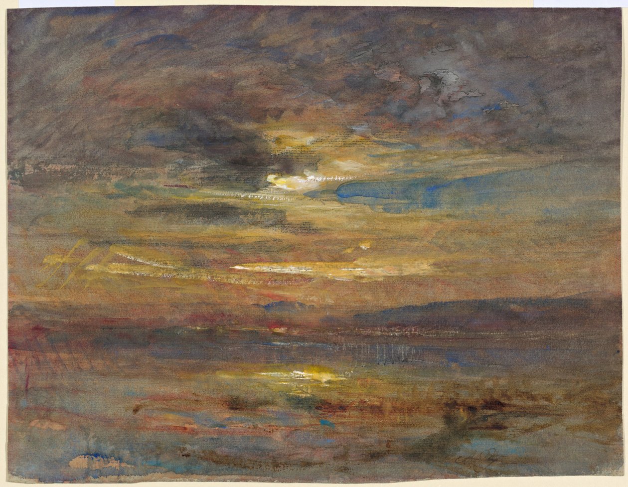 Pôr do sol sobre uma lagoa de François Auguste Ravier