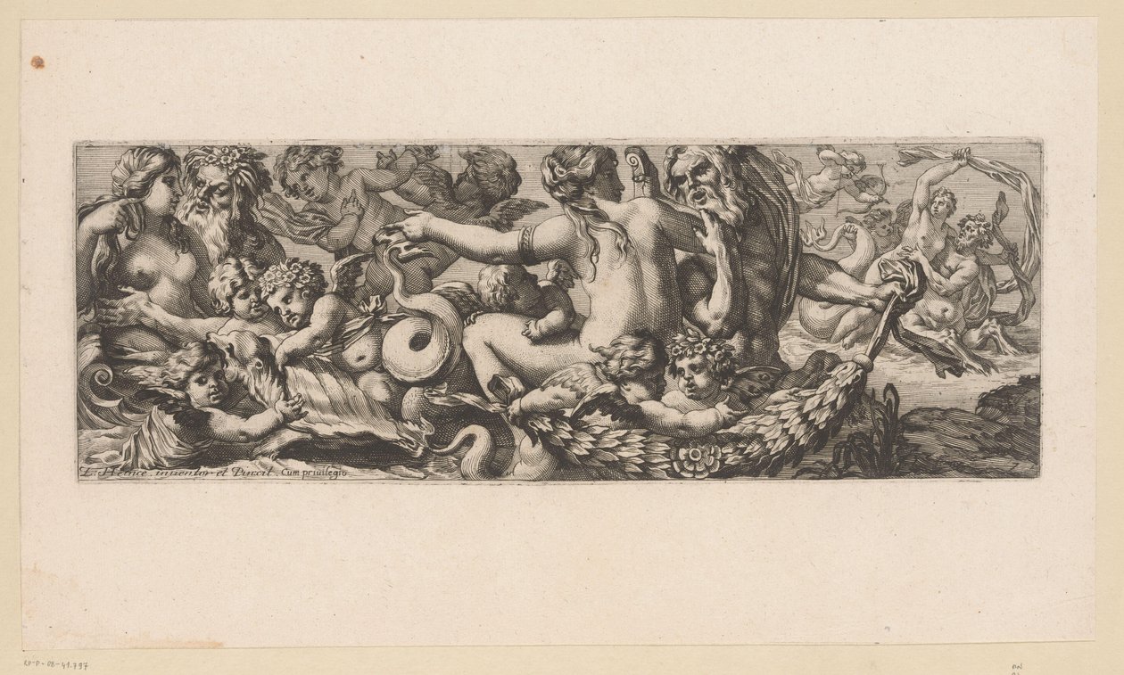 Triunfo de Met Galatea com Nereidas, Sátiros e Putti Figuras mitológicas à beira da água (título da série) de François Bignon (attributed to)