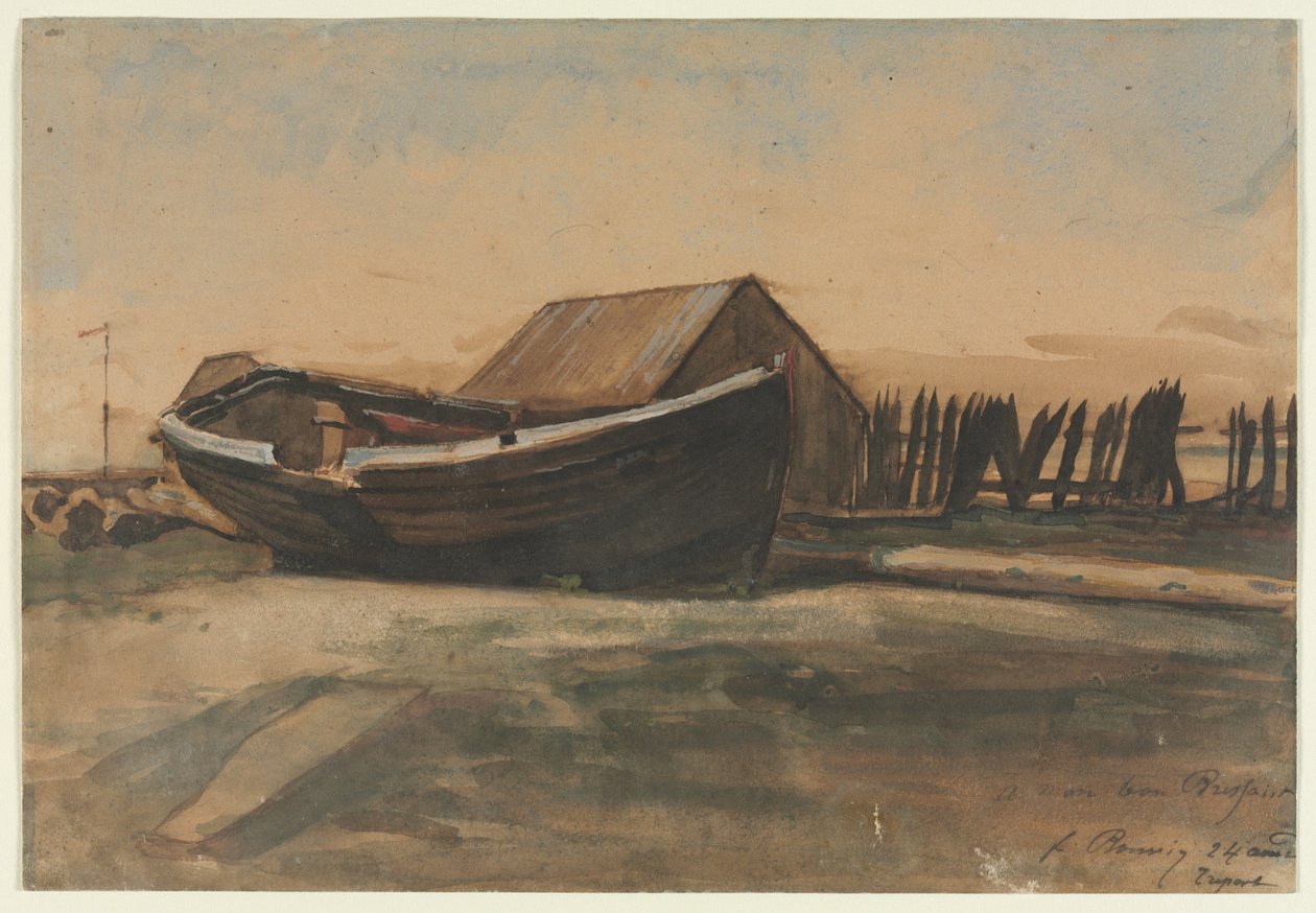 Barco em uma praia, Le Tréport, 1854. de François Bonvin