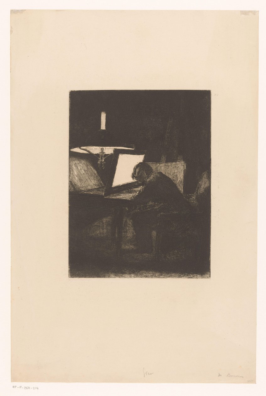 Etser bij lamplicht
Seis gravuras, desenhadas e gravadas por F. Bonvin, Pintor (título da série) de François Bonvin