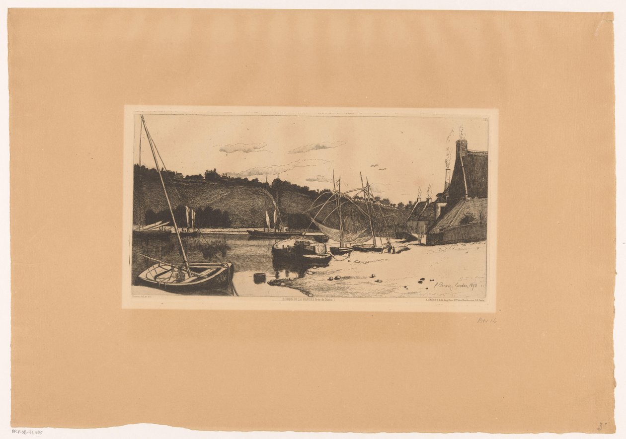 Gezicht op de haven van Rance
Bords de la Rance (perto de Dinan) (título sobre o objecto)
Dez Eaux-fortes, desenhadas e gravadas por F. Bonvin, Pintor (título da série) de François Bonvin