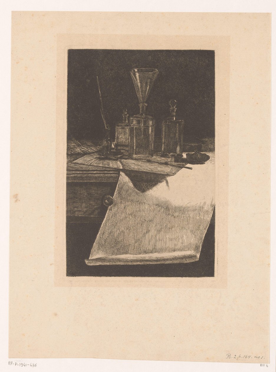 Stilleven met etsinstrumenten
Seis gravuras, desenhadas e gravadas por F. Bonvin, Pintor (título da série) de François Bonvin