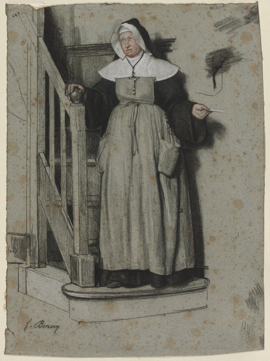 A Carta de Admissão, Interior de um Convento, c. 1867 de François Bonvin