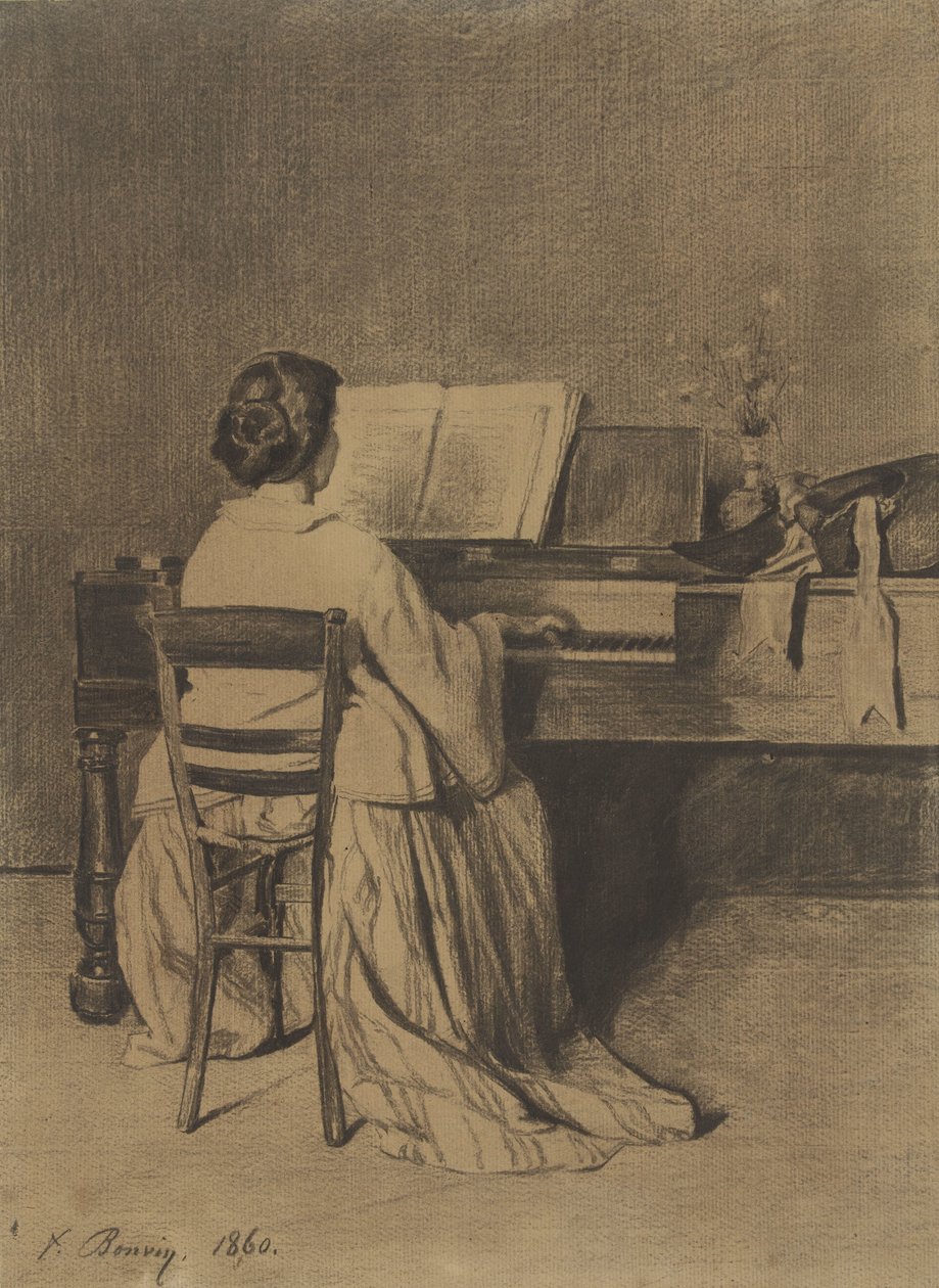 Mulher ao piano, vista por trás de François Bonvin