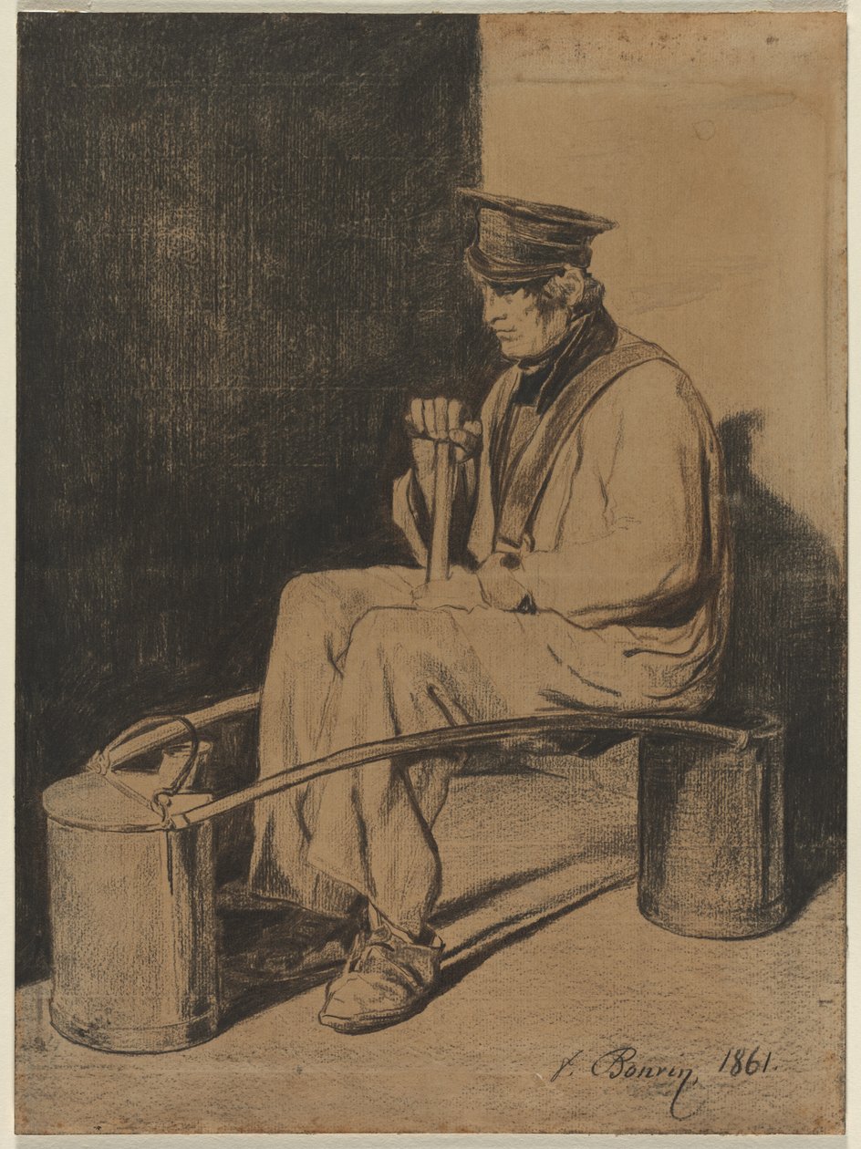 Portador de água sentado em seu jugo, 1861. de François Bonvin