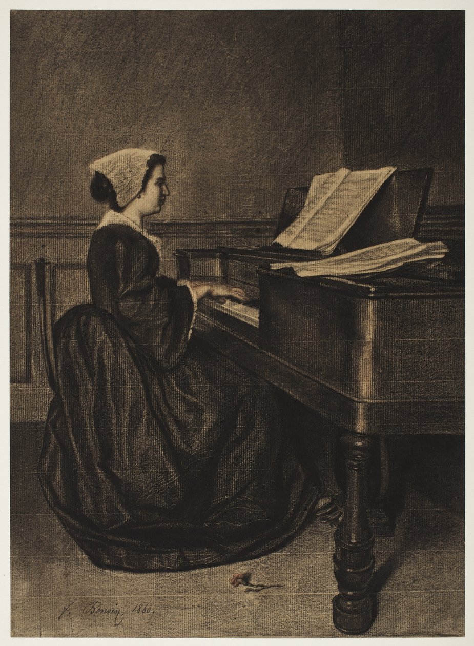 Mulher no Spinet, 1860. de François Bonvin