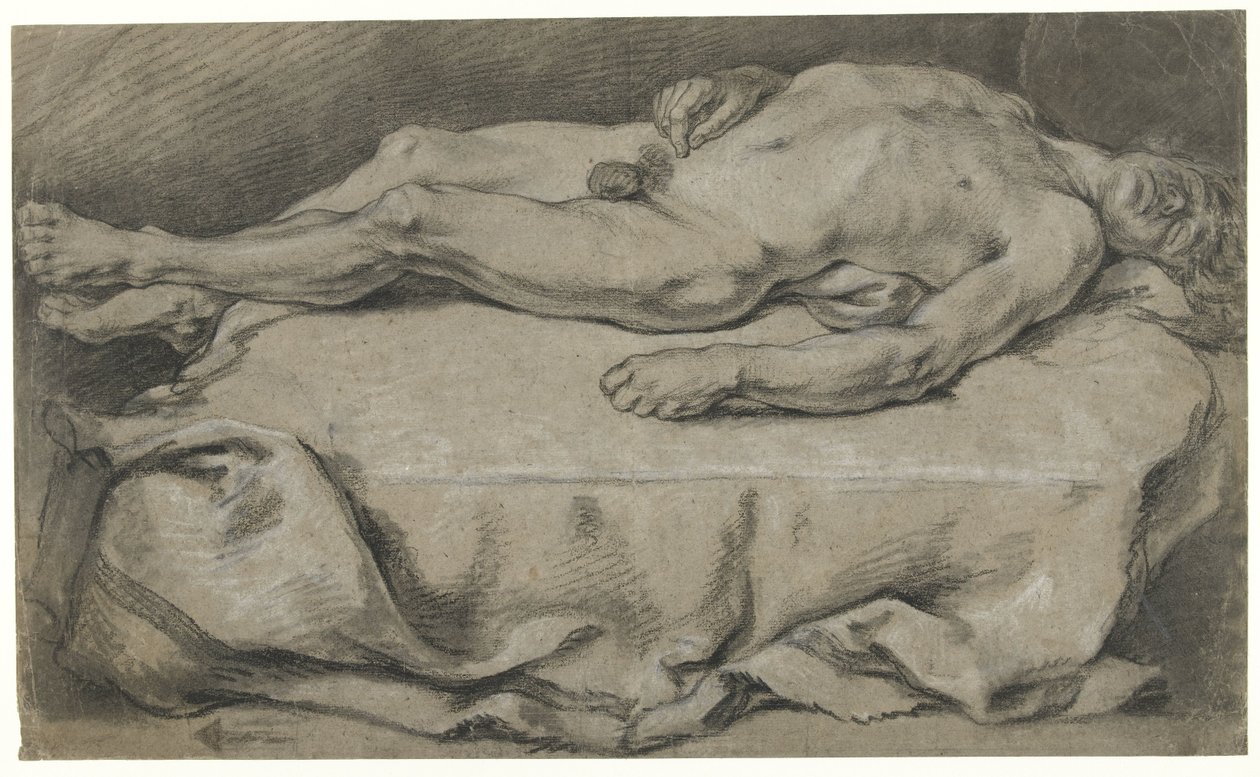 Estudo anatómico do nu masculino reclinável de François Boucher (manner of)