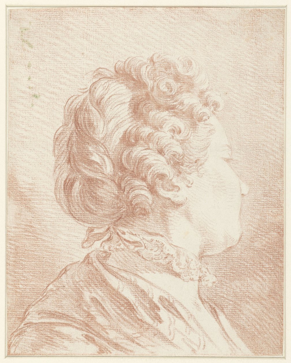 A cabeça da senhora virada para a direita com gola de renda de François Boucher (possibly)