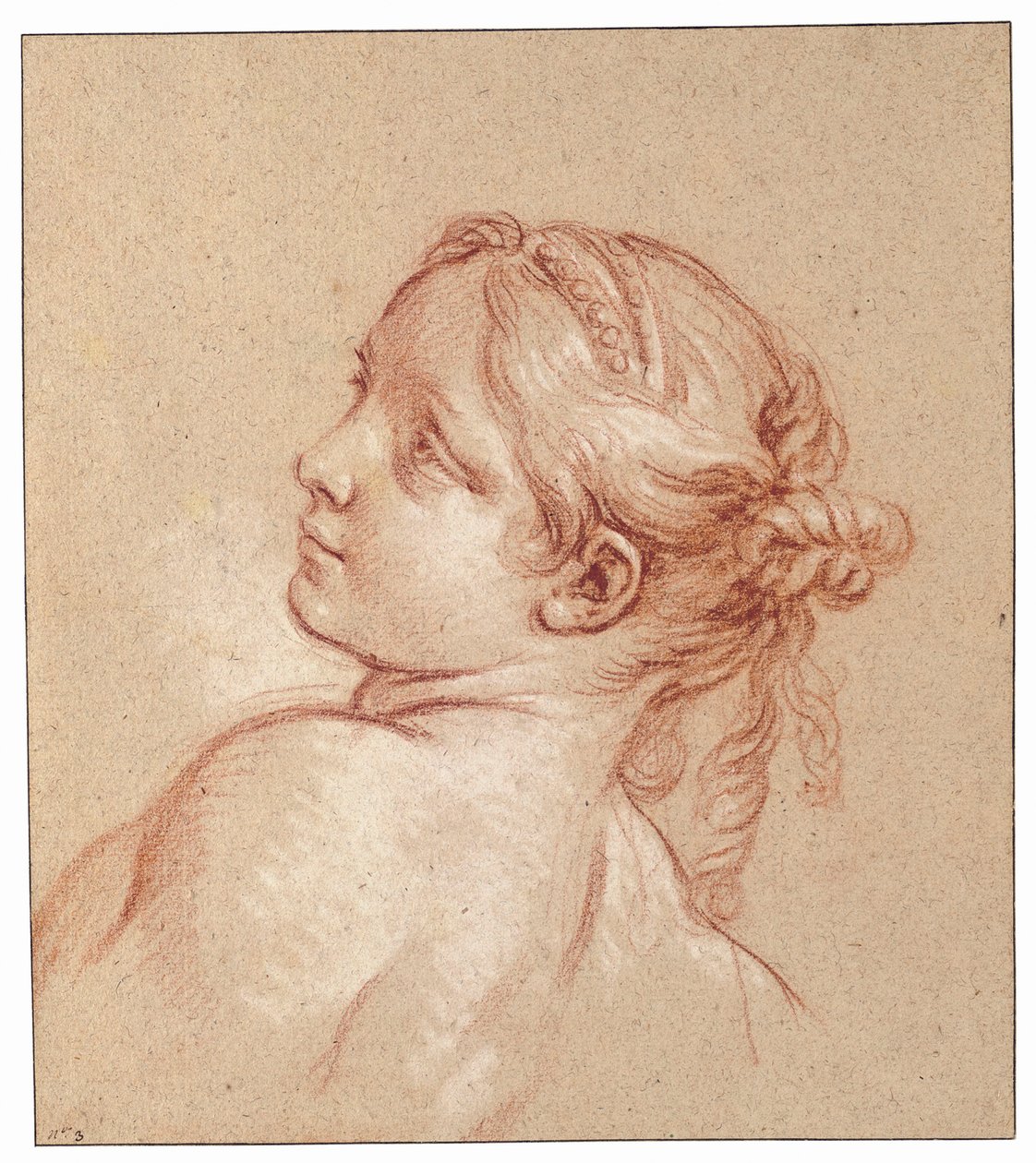 Uma garota, busto, com a cabeça inclinada para a esquerda de François Boucher