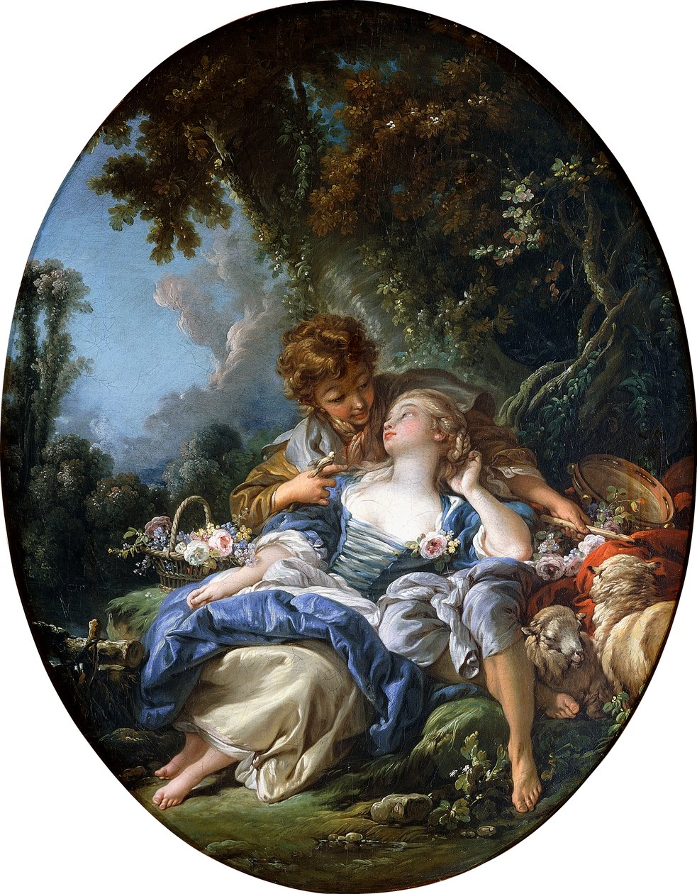 Um pastor e uma pastora em Dalliance em uma paisagem arborizada, 1761 de François Boucher