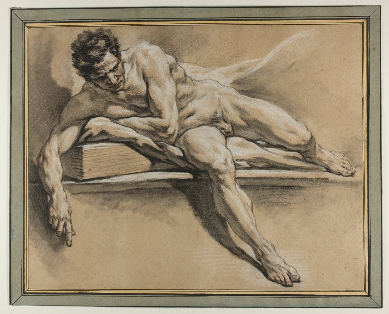 Estudo acadêmico de um nu masculino reclinado de François Boucher