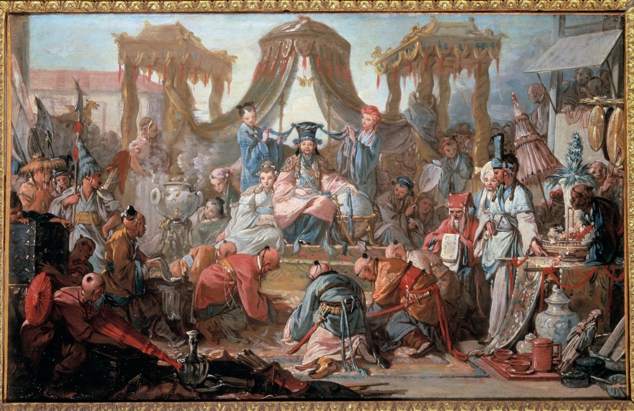 Audiência do Imperador da China Os súditos se prostram diante do imperador. Quadro de François Boucher de François Boucher