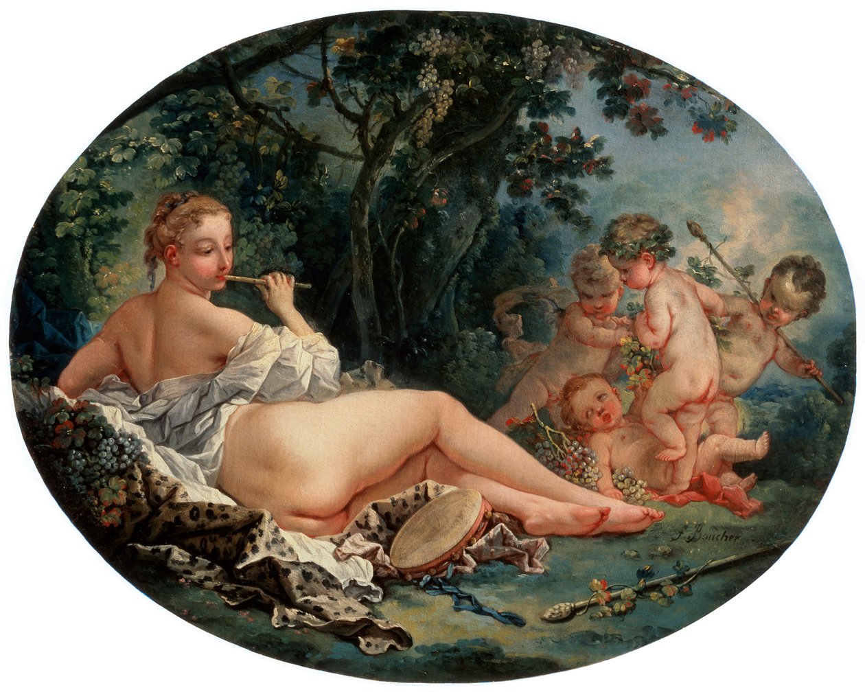 Bacchante Tocando um cano de cana, século XVIII de François Boucher
