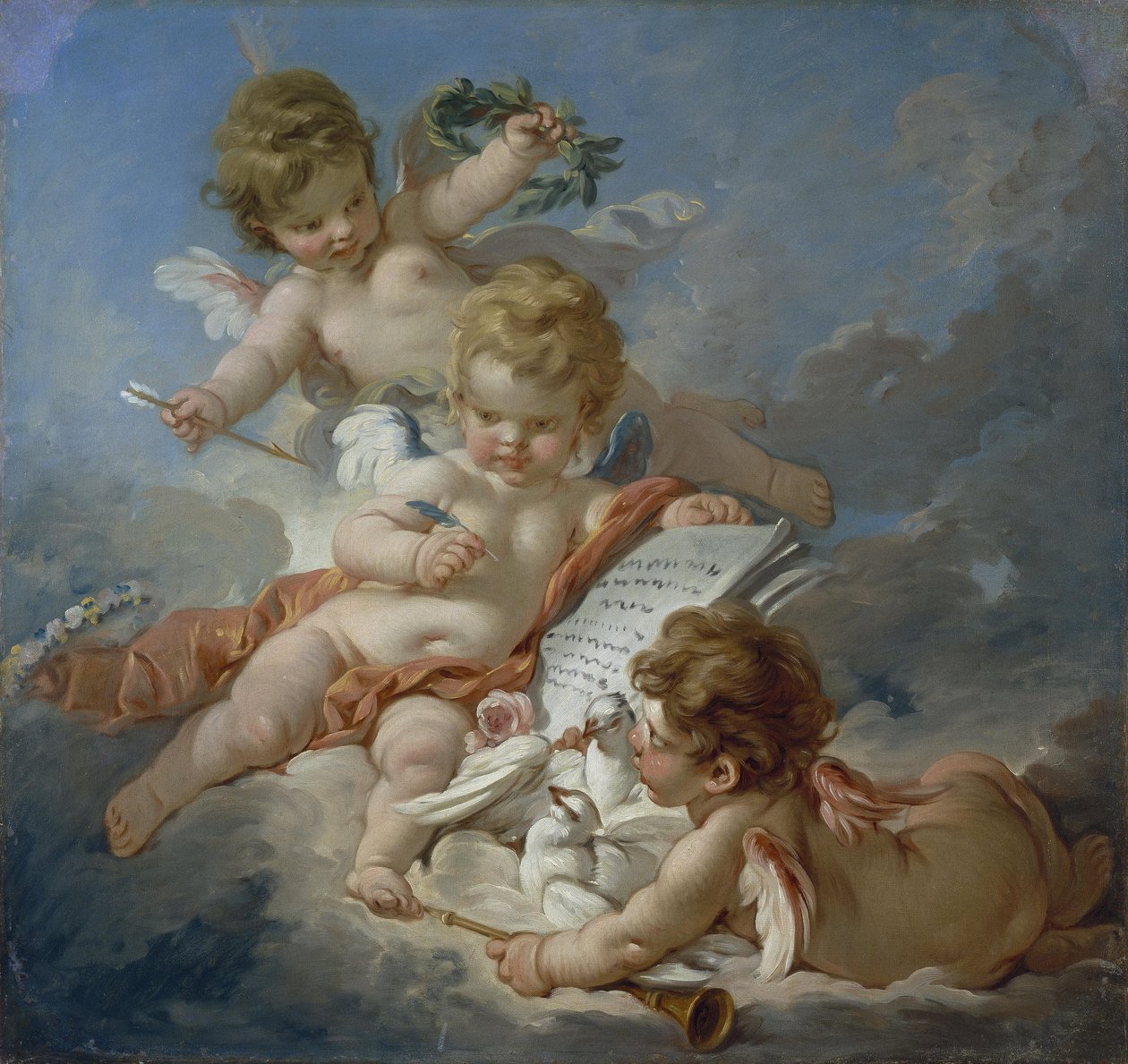 Boucher - Cupidos. Alegoria da Poesia, década de 1760 de François Boucher