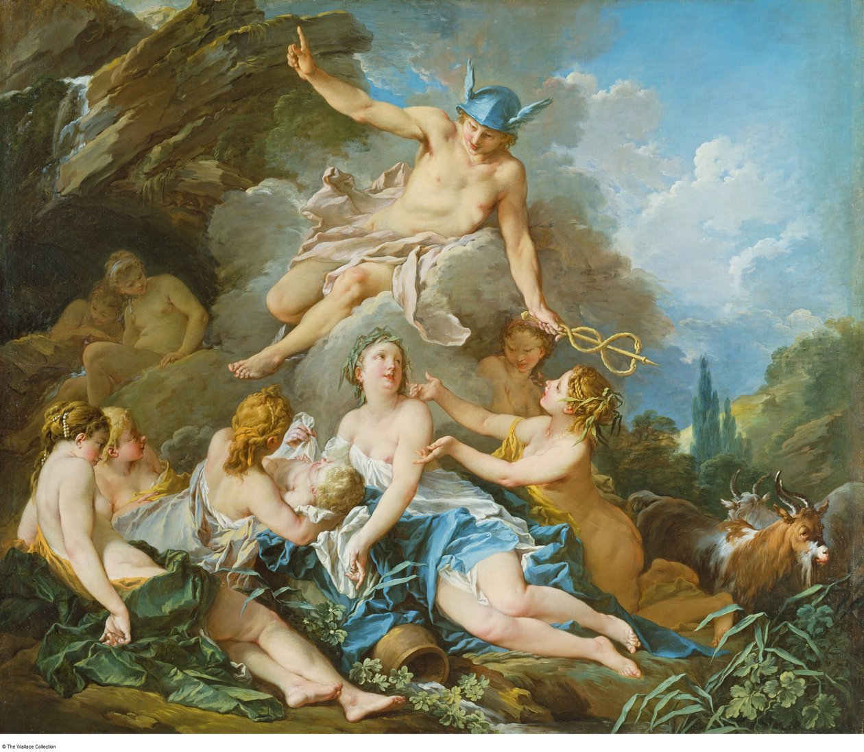 Boucher - Mercúrio confiando o Menino Baco às Ninfas, c. 1732 - 1734 de François Boucher