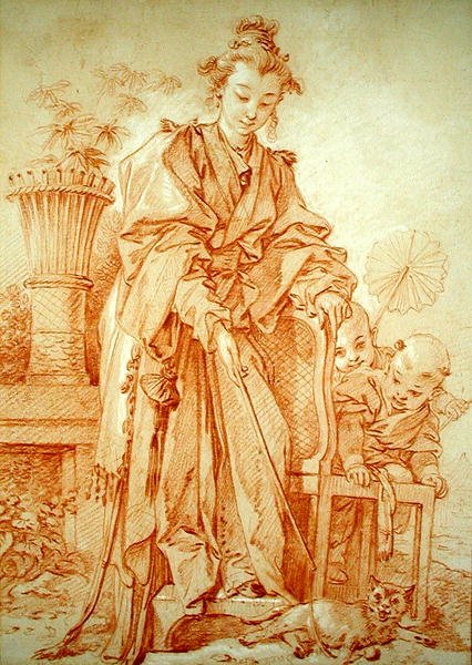 Menina chinesa a brincar com um gato de François Boucher