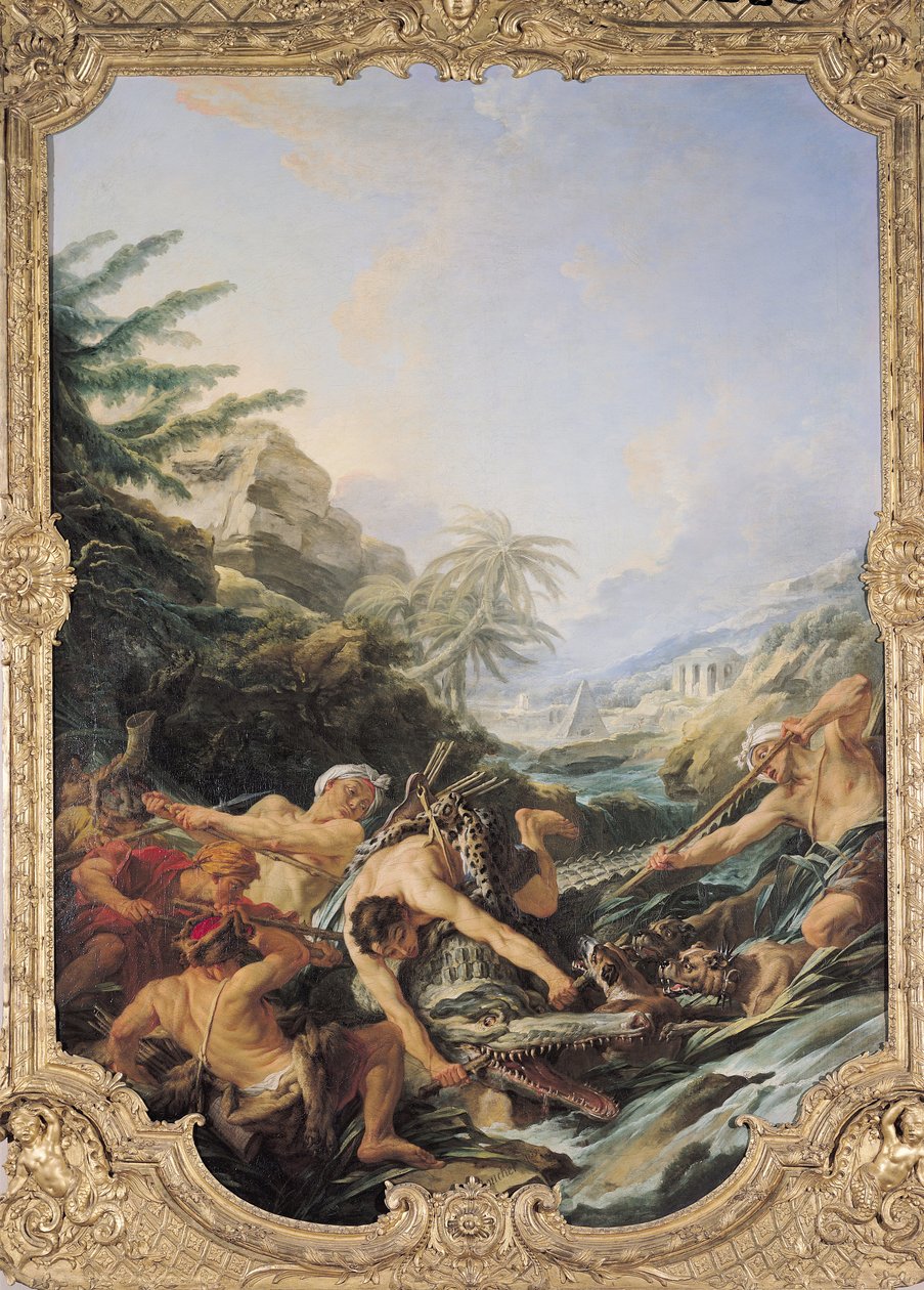 Caça ao crocodilo (óleo sobre tela) de François Boucher