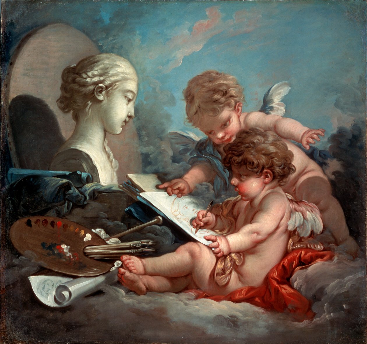 Cupidos, alegoria da pintura, década de 1760. de François Boucher