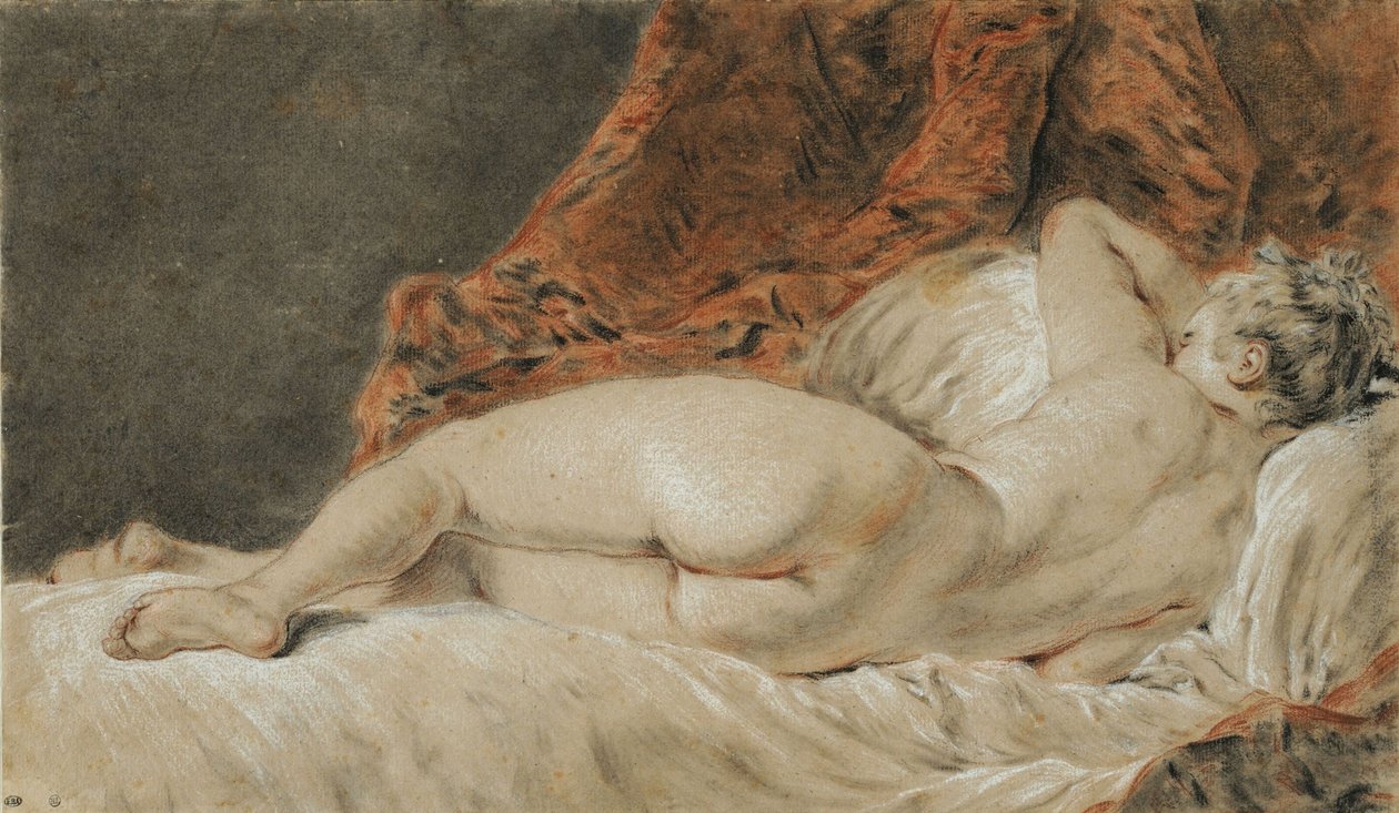 Mulher reclinada vista por trás, conhecida como a Sleep, cerca de 1720. de François Boucher