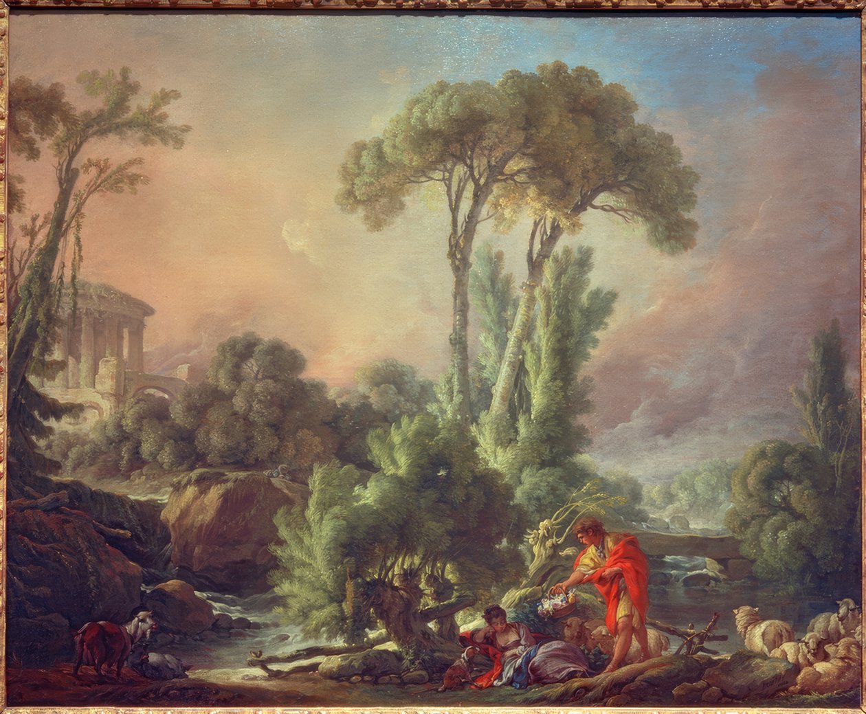 Paisagem do rio com o templo antigo de François Boucher