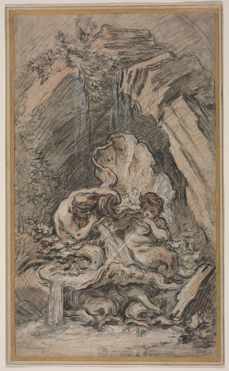 Fonte com dois tritões soprando conchas, c. 1736 de François Boucher