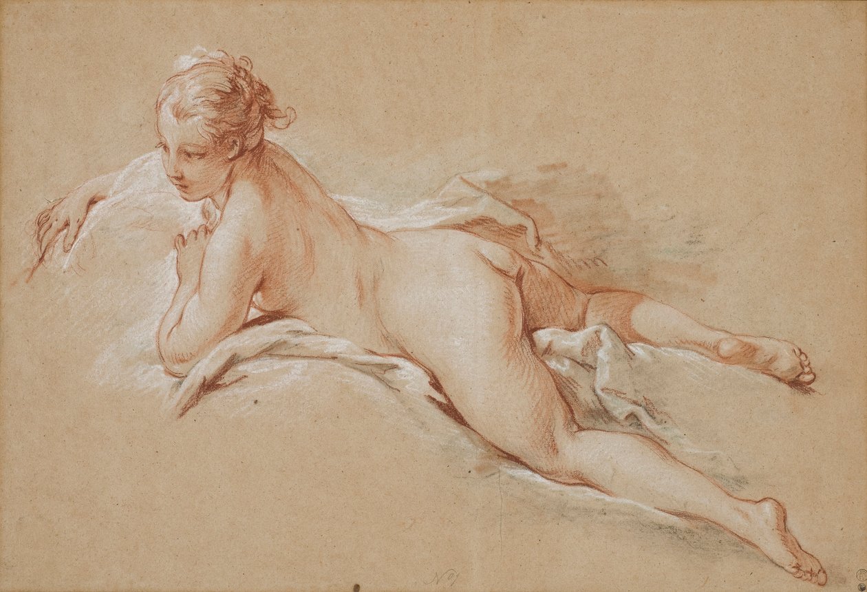Francês: Mulher deitada de barriga para baixo de François Boucher