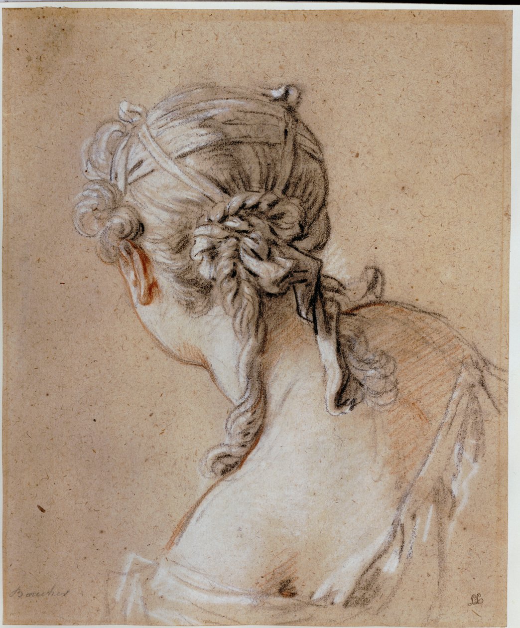 Cabeça de uma mulher por trás, c.1740 de François Boucher