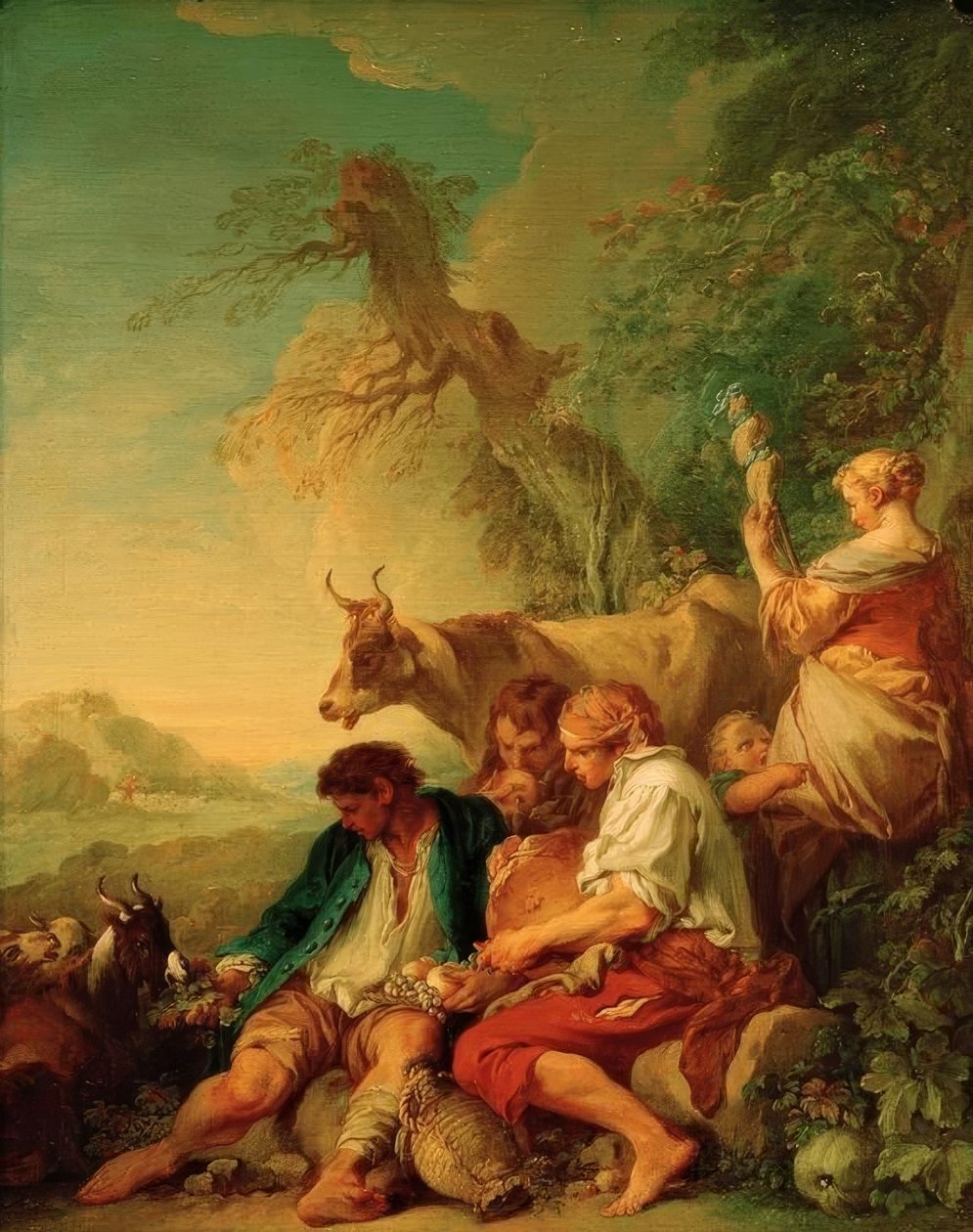 Pastor com gado em uma paisagem de François Boucher
