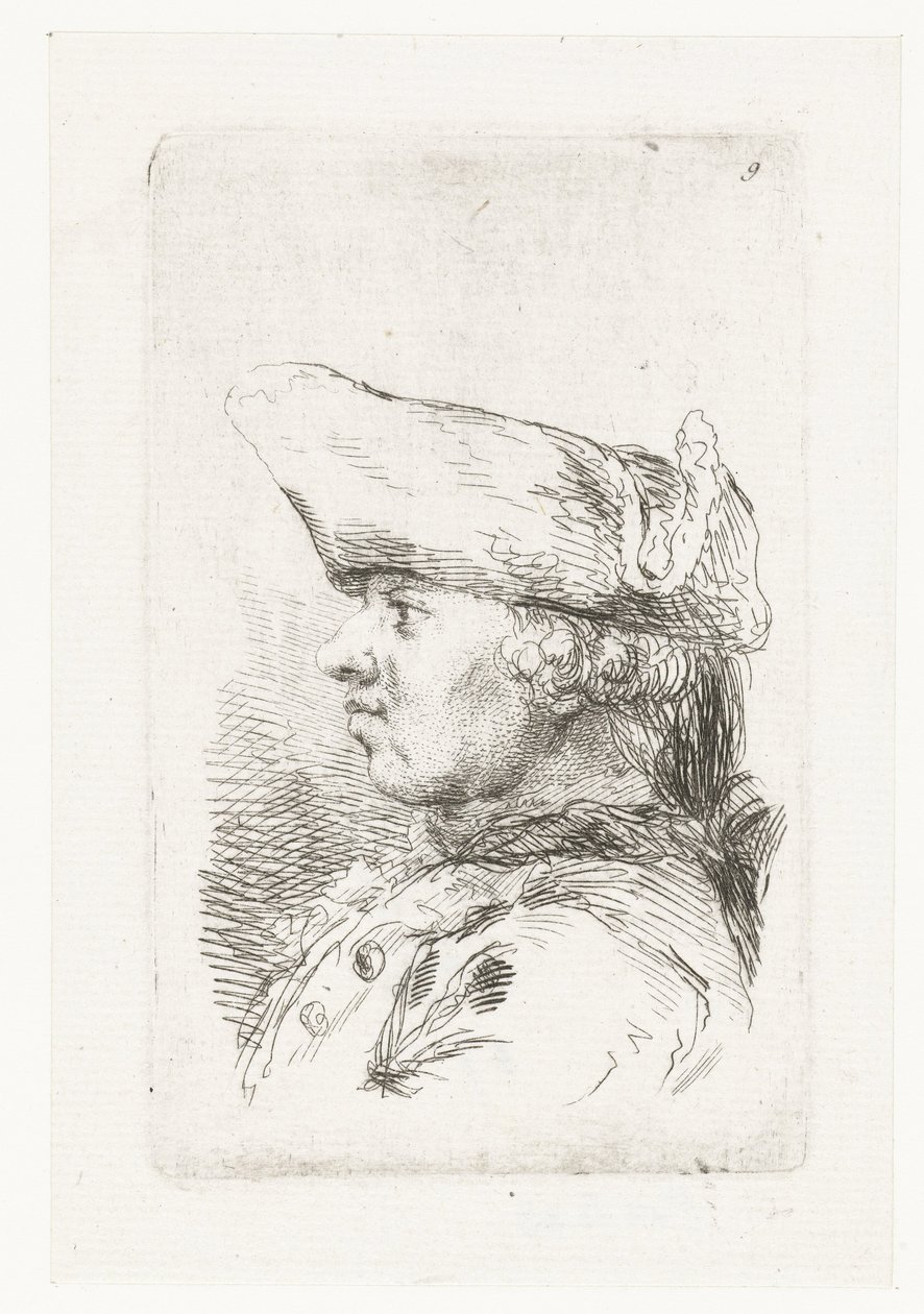 Chefe do homem com tricorne
Conjunto de pequenas peças de género e cabeças (título da série) de François Boucher