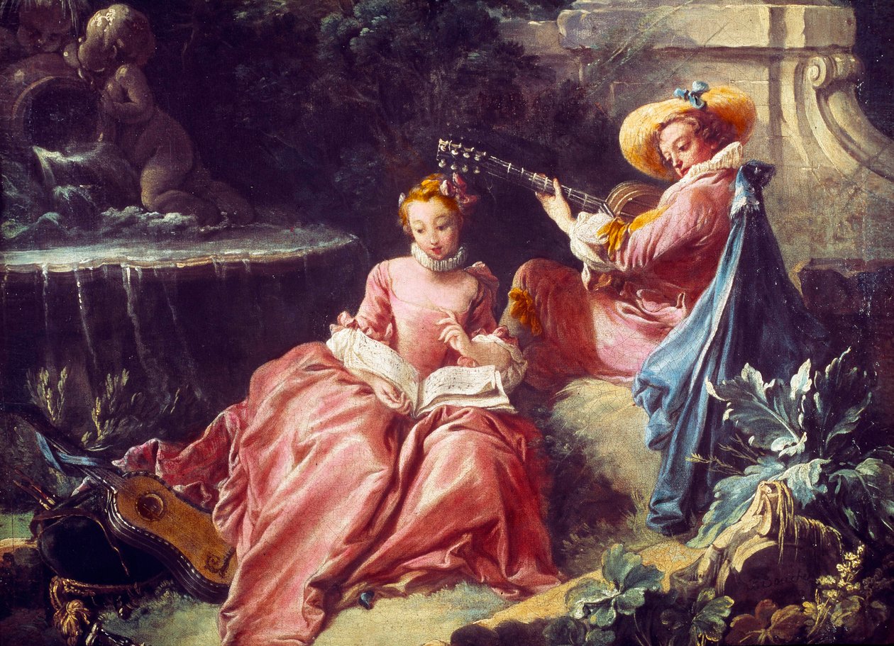 La lecon de musique Painting de François Boucher (1703-1770). Século XVIII. Paris. Musee Cognacq Jay de François Boucher