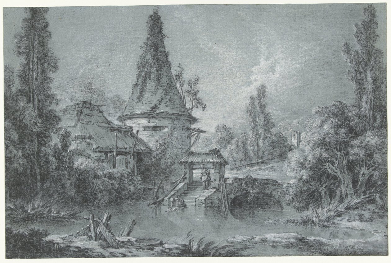 Paisagem com uma torre, perto de Beauvais de François Boucher