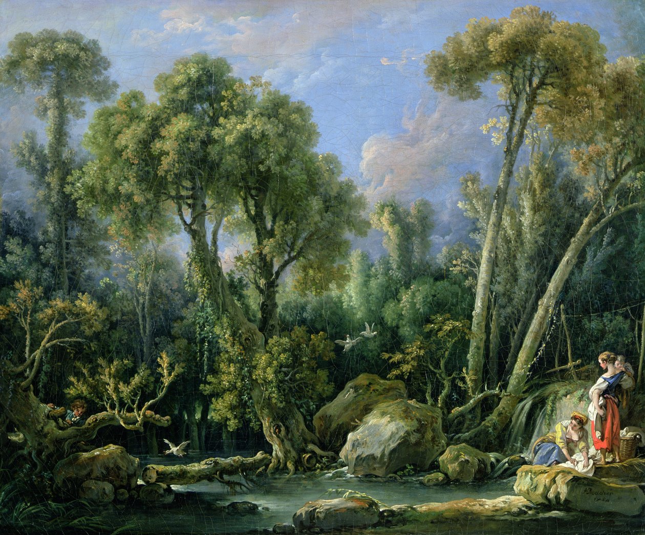 Lavadeiras em uma paisagem, 1760 de François Boucher