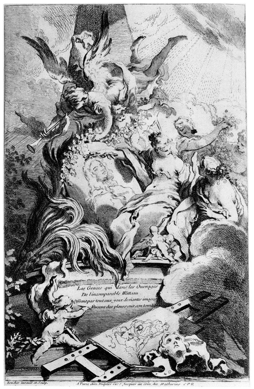 As graças no túmulo de Watteau, c1720-1770 1924 de François Boucher