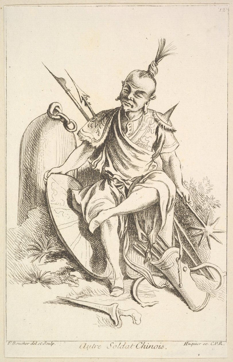 Outro soldado chinês, 1738-45. de François Boucher