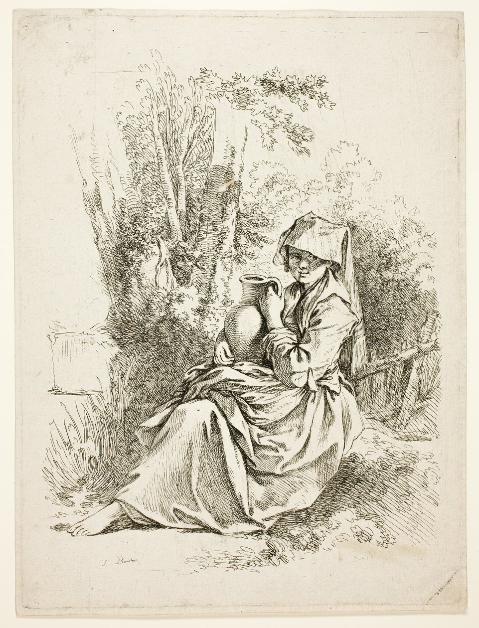 Mulher camponesa com um jarro de François Boucher