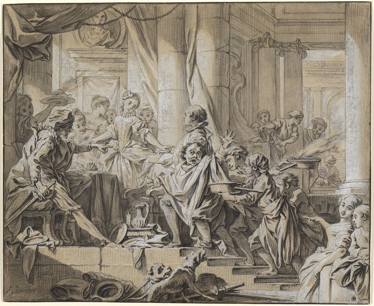 Sancho Fugindo dos Servos do Duque de François Boucher