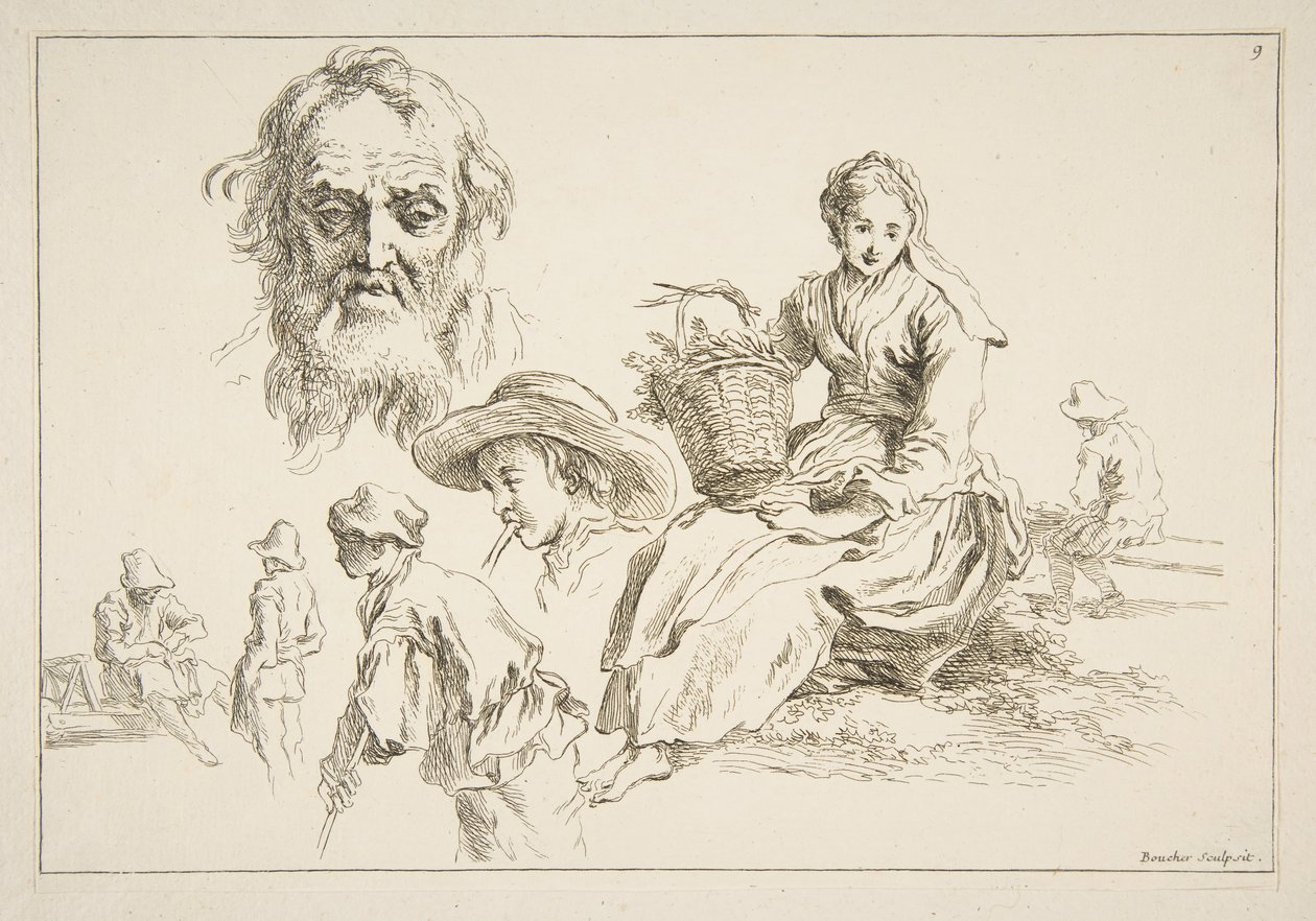 Folha de esboços, ca. 1735 de François Boucher