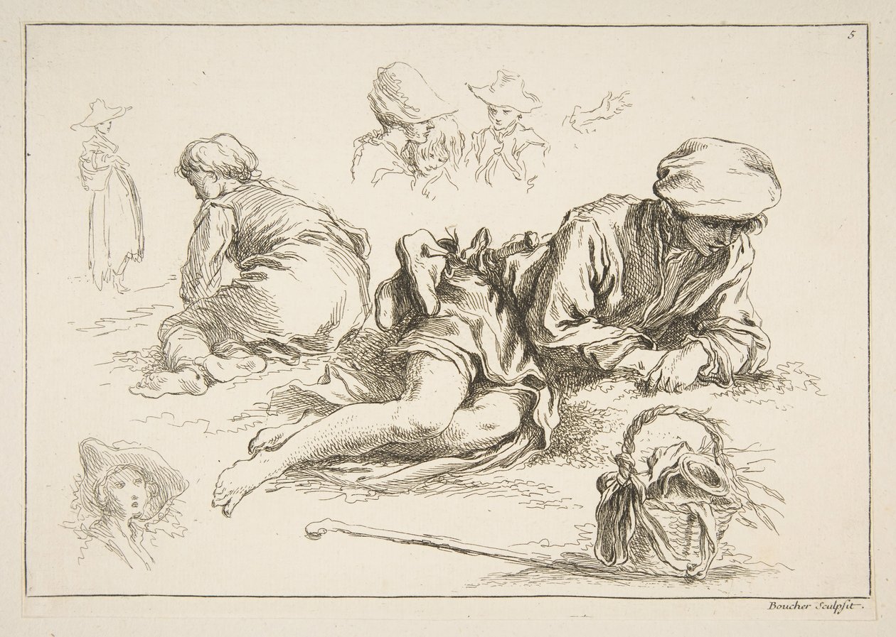 Folha de esboços, ca. 1735 de François Boucher