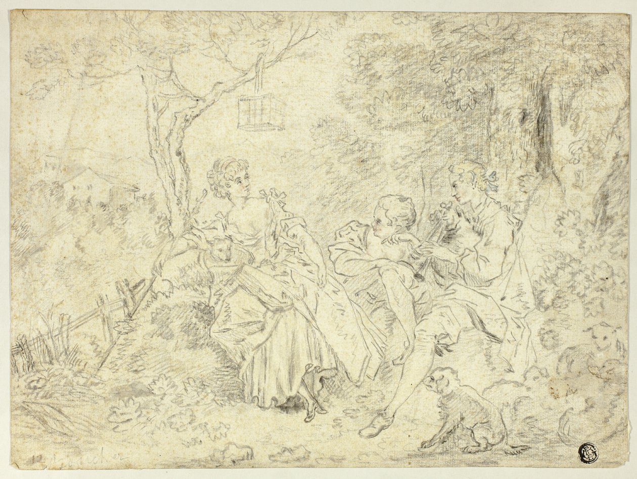Pastoras e um jovem a tocar gaita de foles de François Boucher