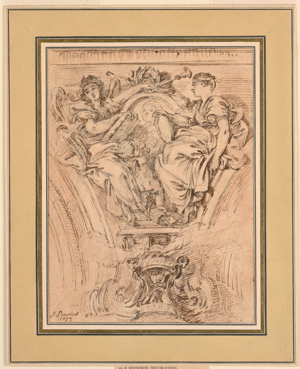 Decoração Spandrel: Fama e Verdade Aplaudindo Luís XV de François Boucher